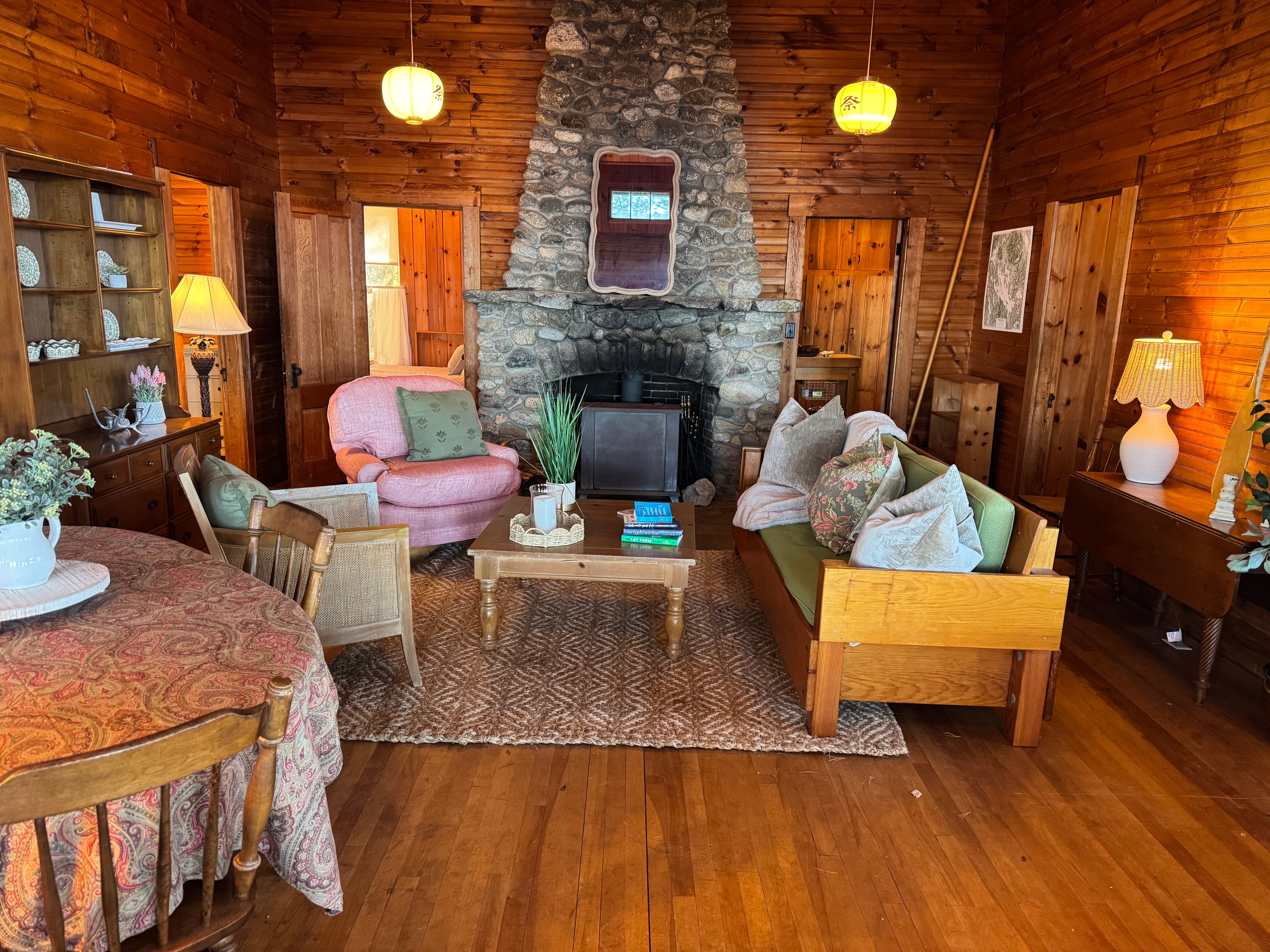Lake camp living room — after staging